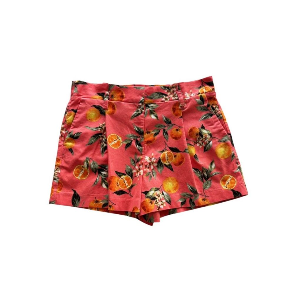 LOFT Pleated Tailored Shorts Orange Floral Pattern Coral Pink Coastal Size 10P